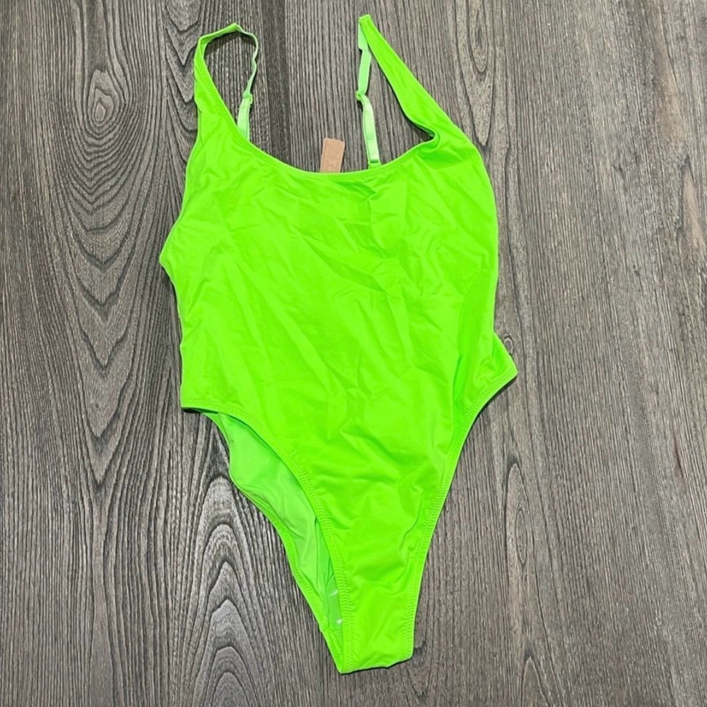 Skims Signature Swim Scoop Neck One Piece Scoop Neckline Neon Green Size L
